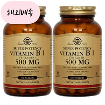 솔가 슈퍼 포텐시 비타민 B1 (티아민) 500mg 타블렛 비건, 100개입, 2개, 100정