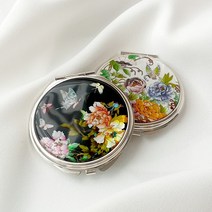 드리다샵 접이식 휴대용 손거울 미니 엔틱 전통 자개손거울 외국인선물, 1개, 3.(선물포장) 화이트 목단꽃