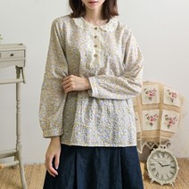 내추럴가든 잔꽃 레이스 카라 블라우스