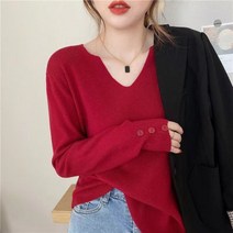 HXT 여성 브이넥 골지 니트 티셔츠 무지 루즈핏 풀오버 가을겨울 상의 베이직 9컬러 S~4XL