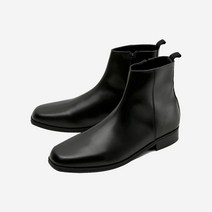 커스텀에이드 남성 앵클부츠 4cm 소가죽 스퀘어토 지퍼 첼시부츠 스펜서 - BLACK