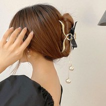 루즈루나 진주리본콤비하트 올림머리 반머리 반묶음 집게핀