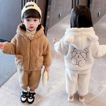 루라줌) 아기 유아 아동 키즈 돌아기 두돌 부끄 베어 후드집업 기모 상하복세트 트레이닝세트 츄리닝 등원룩 어린이집 방한 상하세트 겨울 상하복 세트 어린이집 등원룩