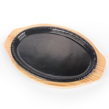 무쇠 맥반석 타원팬 술집콘치즈 무쇠판 철판, 단일색상/무쇠판+나무받침 세트