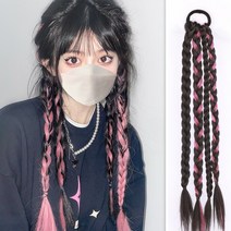 여성 브릿지 포인트 헤어 악세서리 딴머리 땋은머리 부분가발 양갈래, 1, G
