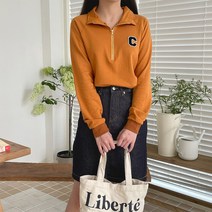 레이디플러스 1114-빈카 하이넥 영문 패치 반집업 티