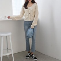 셀러허브(잡화) 여자 퍼프 꽈배기 브이넥 하찌니트 봄 가디건