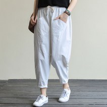 Tagi.여자 순면 캐주얼 와이드 9부 봄 여름 밴딩 배기팬츠