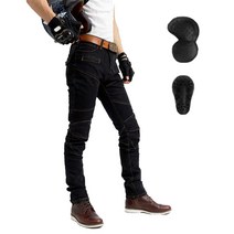 카멜롯 오토바이 라이더 바이크진 슬림핏 청바지 팬츠, 바이크진블랙+업그레이드형 보호대