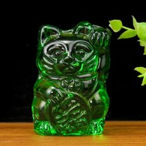 마네키 네코 일본 소품샵 복 주머니 전통 고양이 인형 Kawaii Maneki Neko 클리어 레이저 컬러 글레이즈 크리스탈 유리 럭키 공예 장식 포춘 마스코트 쇼케이스, 02 1PC 고양이 녹색