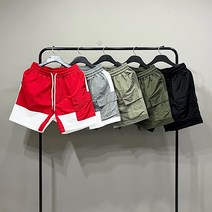 맨스토리 남자 여름 배색 스판카고 메탈 4부 밴딩반바지