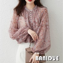 [바니드] 여성 빅사이즈 고급무늬 랜턴소매 블라우스 봄가을 쉬폰 럭셔리룩 0315
