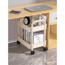 책꽂이 이동형 트롤리 북카트 이동식 도서관북카트, 3단 블랙 대형  바퀴 + 스티커 + 후크 x 4 포함