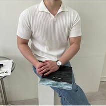 남자 탄탄 머슬핏 골지 오픈 니트반팔 카라티셔츠 5Color