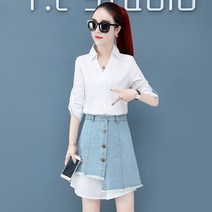 데님 청 원피스 여성의류 0봄가을 왜소 키커 보이는 커버 가방 짧은 508385499