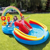 INTEX 야외 가정용 수영장 풀장 아기 놀이터 슬라이드 미끄럼틀 물놀이 에어 바운스, 297x193cm