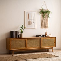 [삼익가구]하버 라탄 원목 2000 낮은 거실장, 내추럴