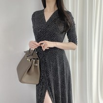 잔도트 땡땡이 7부 저지 스판 날씬해보이는 맥시 롱랩원피스 비치 바캉스 신혼여행 허니문룩