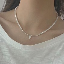 르펄 스와로브스키 진주 목걸이 925실버 네잎클로버