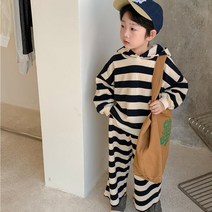 도오빠 세팅포 아동 캐주얼 투피스 스트라이프 후드 티셔츠 밴딩 와이드 팬츠 봄 가을 여아 남아 공용 상하복 주니어 어린이