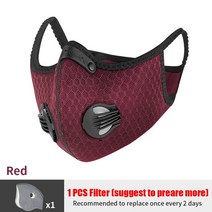 자전거마스크 페이스커버 PCycling 스포츠 페이스 마스크 활성 탄소 필터 먼지 PM 2.5 오염 방지 러닝 트레, 10 Red 1 filter