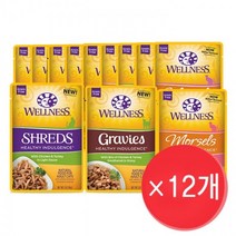 웰니스 어덜트용 헬시 인덜전스 머셀 고양이 습식사료, 닭고기 + 연어, 85g, 12개
