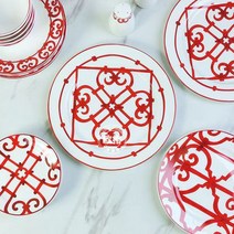 밥그릇 국그릇 신혼 Ltalian-레드 아이언 창 세라믹 식기 세트 8 인치 평면 접시 밥 그릇 큰 수프 냄비 스푼 홈 레드 테이블 탑 데코, [01] Plain packaging, [07] 10 inch plate