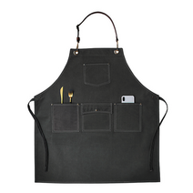 캔버스 목걸이형 가죽끈 앞치마 미대앞치마 미용실 헤어디자이너 어린이집, 캔버스 목걸이형 가죽끈 앞치마(블랙), 1개