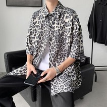 KORELAN 호피 남방 남 반팔 패션 인스 건달 여름 하프 셔츠 코트 힙합 상의