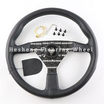 MOMO 정품 가죽 스티어링 휠 브래킷 프린트 스포츠카 JDM SIM 레이싱 경적 버튼 범용 350mm 14 인치, Black Wire