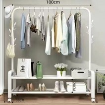다용도 행거 2단형 100cm 옷걸이 철제 이동식 옷행거 원룸, 블랙