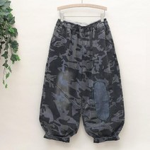 엄마 청바지 9부 밴딩 몸배 데님 패치 프린트 아줌마 바지 하렘 붓다 팬츠