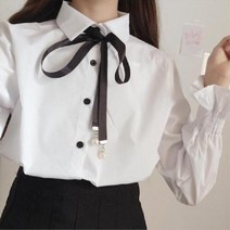 해외리본 카라 단추 교복 유니폼 여성 블라우스