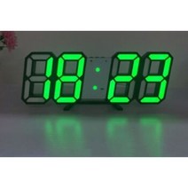 3단계 밝기조절 LED 디지털시계 알람 인테리어 벽걸이시계 장식용 USB, 초록