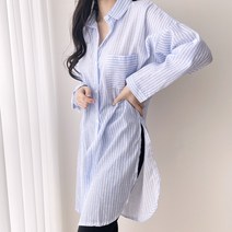 소량 스트라이프 옆트임 롱 셔츠 남방