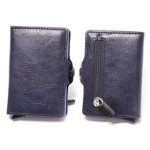 RFID 비즈니스 신용 카드 홀더 남성 다기능 자동 알루미늄 합금 가죽 케이스 미니 지갑 슬림 동전지갑