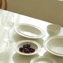 오발볼 타원형접시 스파게티접시 오벌플레이트 파스타볼 디저트 브런치그릇, 크림 화이트