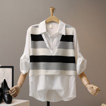 []젤델린 모던 단가라 조끼 레이어드 셔츠_MNBS197