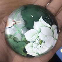 크리스탈 수정 투명 문진 붓글씨 페이퍼웨이트 서예 붓글씨 캘라그라피 책 원형 문진, 하얀연꽃 1개
