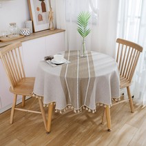 인스풍 일본식 면 린넨 식탁보 문예 라운드 테이블 티 테이블 패브릭 직사각형 식탁보 원형, 세줄커피바닥빗자루레이스, 라운드 150