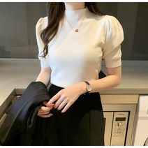 엘에프제트 봄가을 여성 10컬러 반목 니트반팔티 무지 목폴라 티셔츠