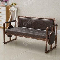 미용실 대기의자 바버샵 빈티지 긴 벤치 소파 웨이팅, 브라운(등받이형-사각)