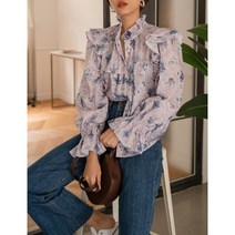 에뚜왈 테디 탑 에스닉 보헤미안 플라워 러플 소매 마랑 블라우스 셔츠 5컬러 / 마이비클로젯