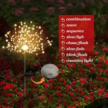 90/120/150 LED 야외 태양열 정원 스트링 조명 불꽃 놀이 잔디 방수 플래시 스타버스트 요정 DIY 꽃 나무 크리스마스, [06] warm light 1pcs, [03] 150 LED