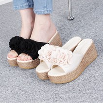 그린섬 6.7cm 코사지 가벼운 웨지 통굽 여성 슬리퍼 샌들 뮬