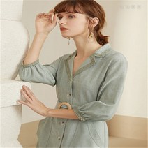 봄스타일 더블 원피스 반스블루 은향 원피스 여춘추 래글런 비치 스커트 허리가 접힌 해변 바캉스 스커트, 02 누드살구