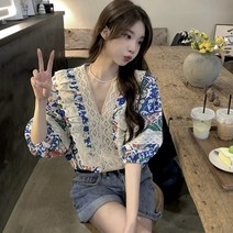여성 레이스 에스닉 블라우스