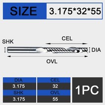 UCHEER-목재 가공용 3175mm 싱글 플루트 엔드 밀링 1 개 CNC 커터 MDF 합판용 카바이드 공구, 22 3175D3175d32l