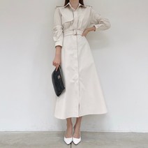넷투넷코리아 여성 롱 자켓원피스 벨트 긴팔 데일리 기본 하객룩