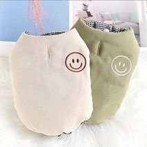 코코스튜디오 고양이 강아지옷 스마일 체크 패딩 조끼, 코코 스마일 체크 패딩조끼/아이보리